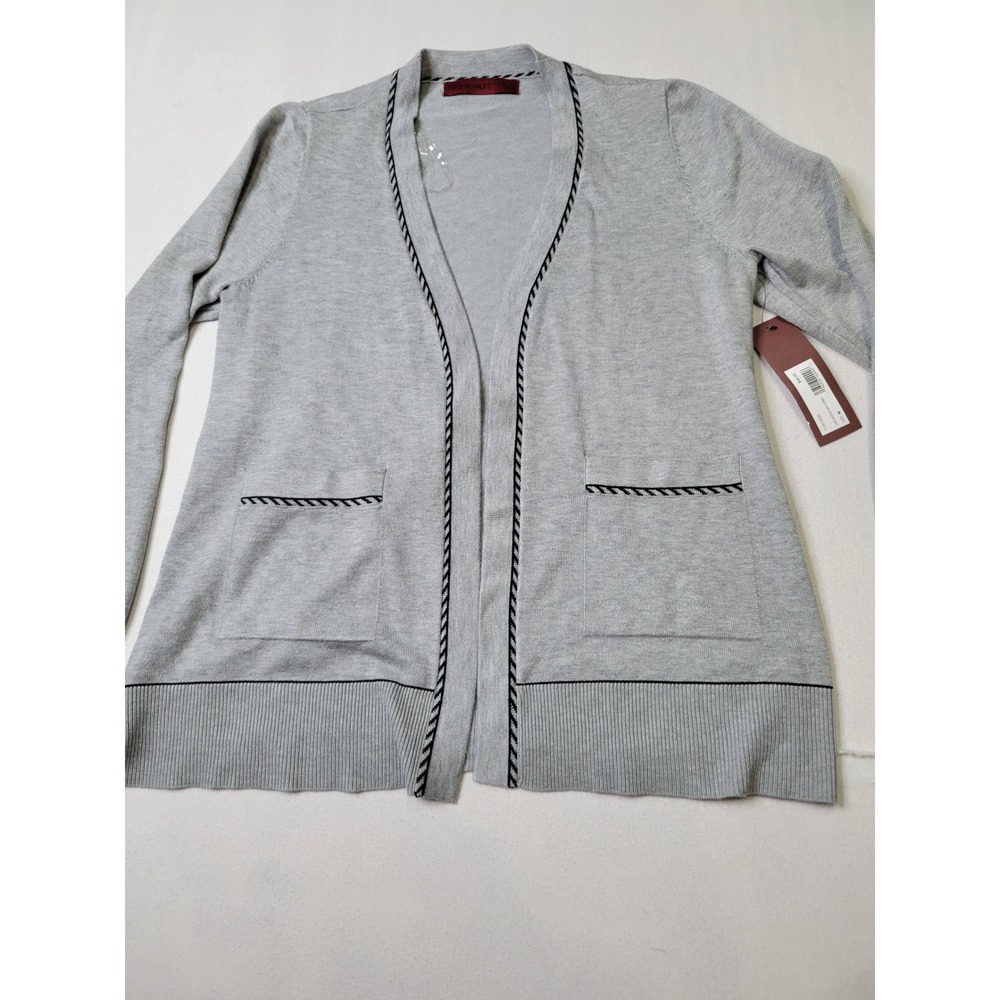Love Scarlett Women Heather Grey Open Front Cardigan Braided Trim Size M NEW